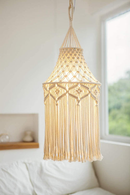 Macrame Lamp Shade Boho Hanging Pendant Light Cover - Lasercutwraps Shop