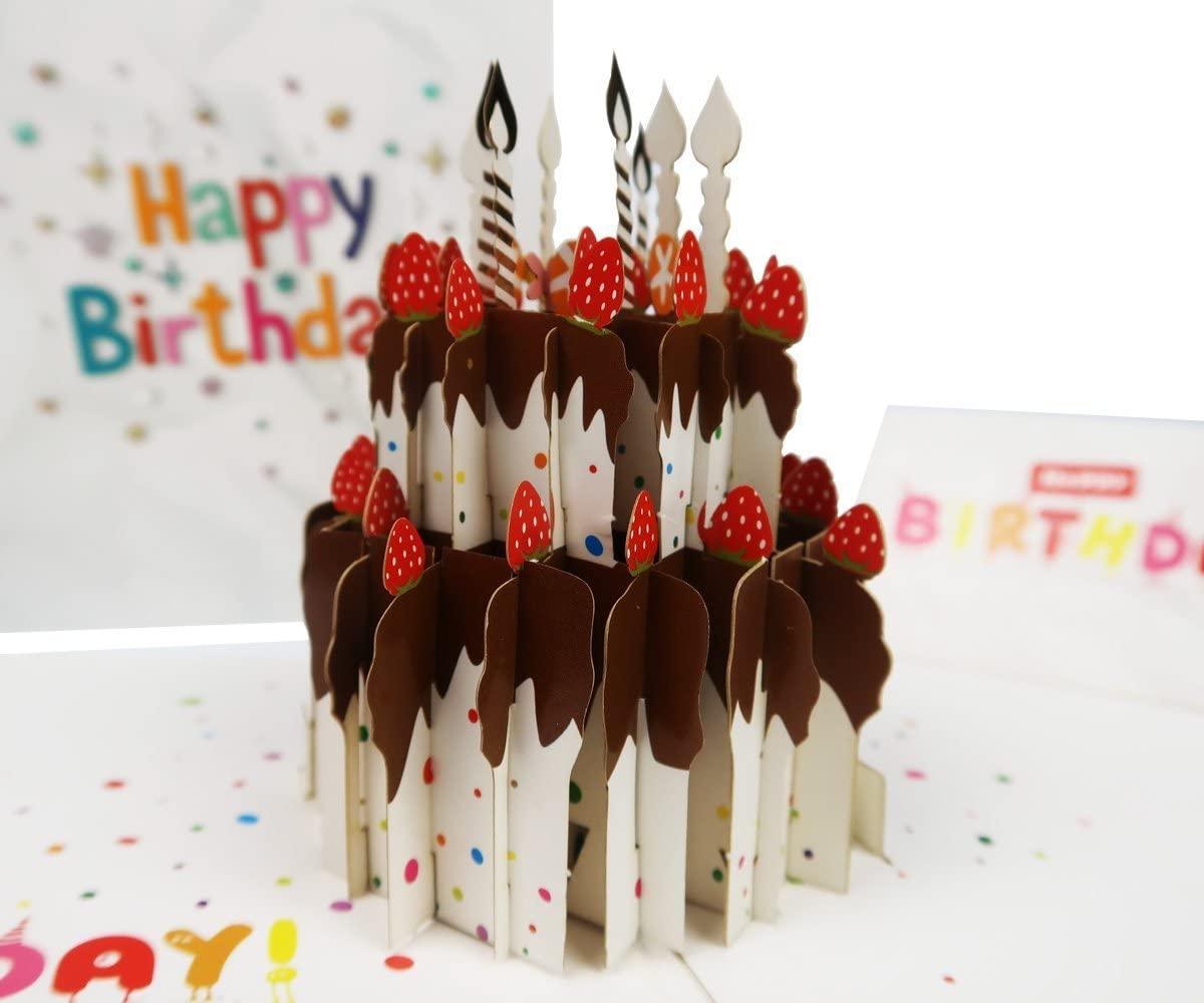 Chocolate Gateau Cake with Foil Candles Handmade 3D Greetings Card, Birthday Card - Lasercutwraps Shop