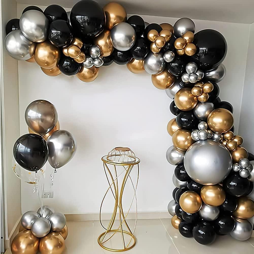 111PCS Black Gold and Silver Balloon Garland Arch Kit Metallic Black Metallic Gold Chrome Silver Latex Balloons - Lasercutwraps Shop