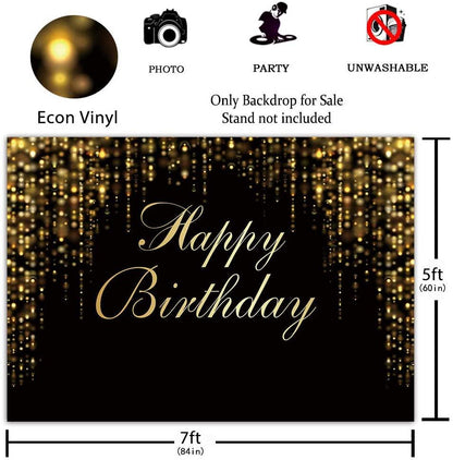 Happy Birthday Party Backdrop Black and Gold Glitter Bokeh Sequin Spots Photography Background - Lasercutwraps Shop