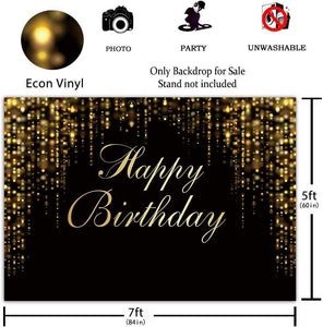 Happy Birthday Party Backdrop Black and Gold Glitter Bokeh Sequin Spots Photography Background - Lasercutwraps Shop