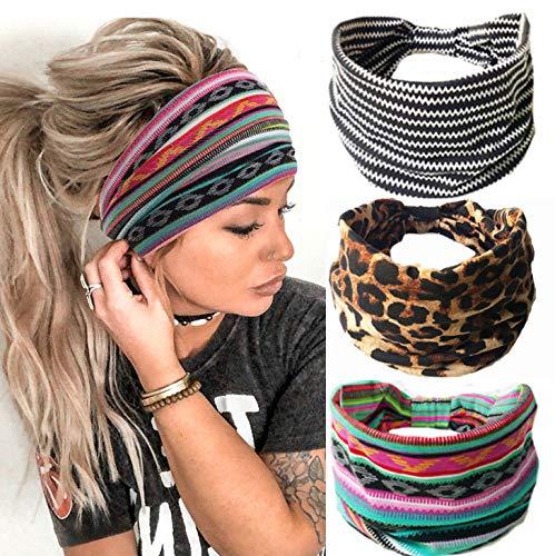 Boho Headbands Leopard Hair Bands Knoted Turban Headband Stretch Twist Head Wraps Stripe Cloth Head Bands for Women and Girls 3 Pcs - Lasercutwraps Shop