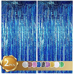 2 Pack Foil Fringe Curtain,Blue Tinsel Metallic Curtains Photo Backdrop for Wedding Engagement Bridal Shower Birthday Bachelorette Party Stage Decor - Lasercutwraps Shop