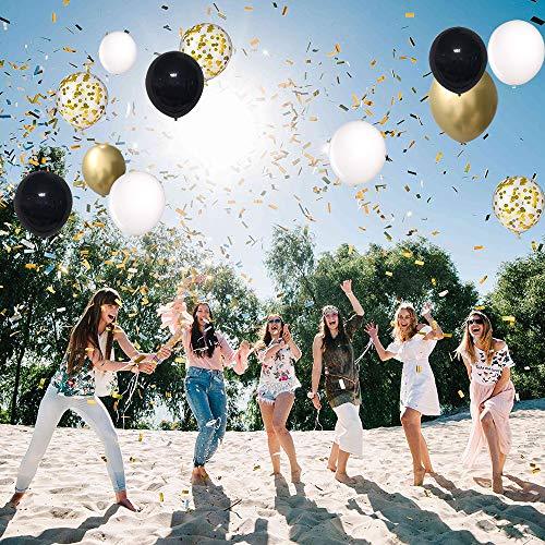 Black and Gold Confetti Balloons, 50 Pack 12inch White Latex Party Balloon Set with Gold Ribbon - Lasercutwraps Shop