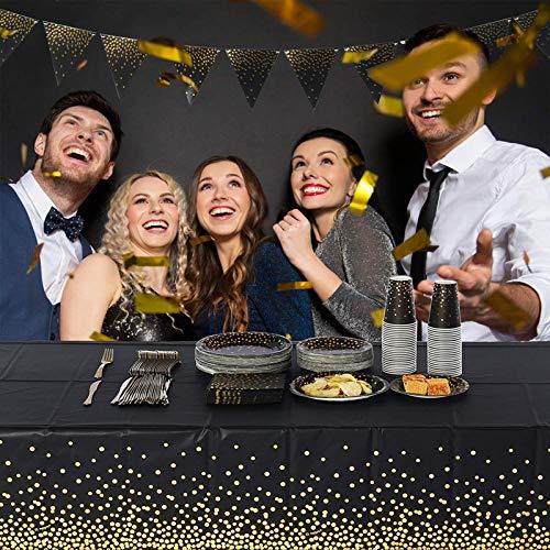 Black and Gold Party Supplies Golden Dot Disposable Tableware Serves 20 Guests - Lasercutwraps Shop