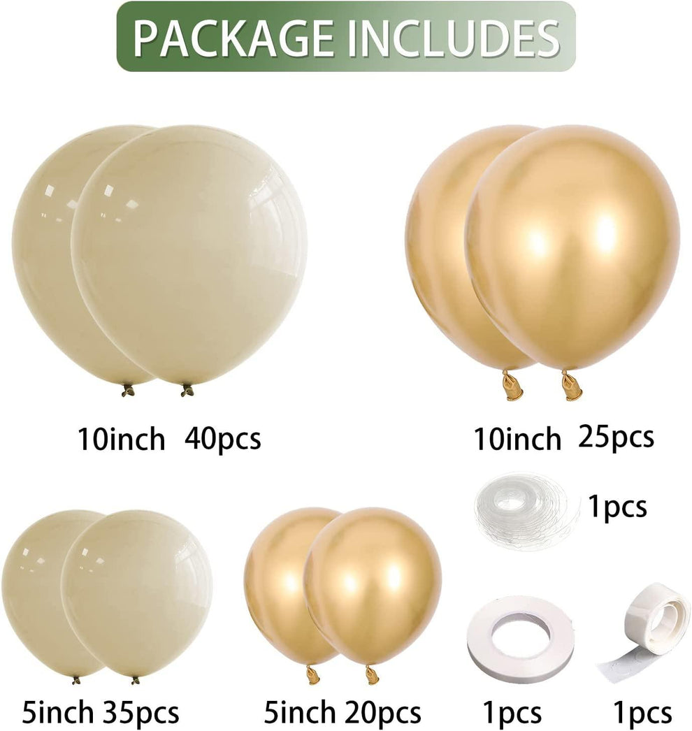 120pcs Sand White Balloon Garland Arch Kit with Chrome Metallic Gold B ...