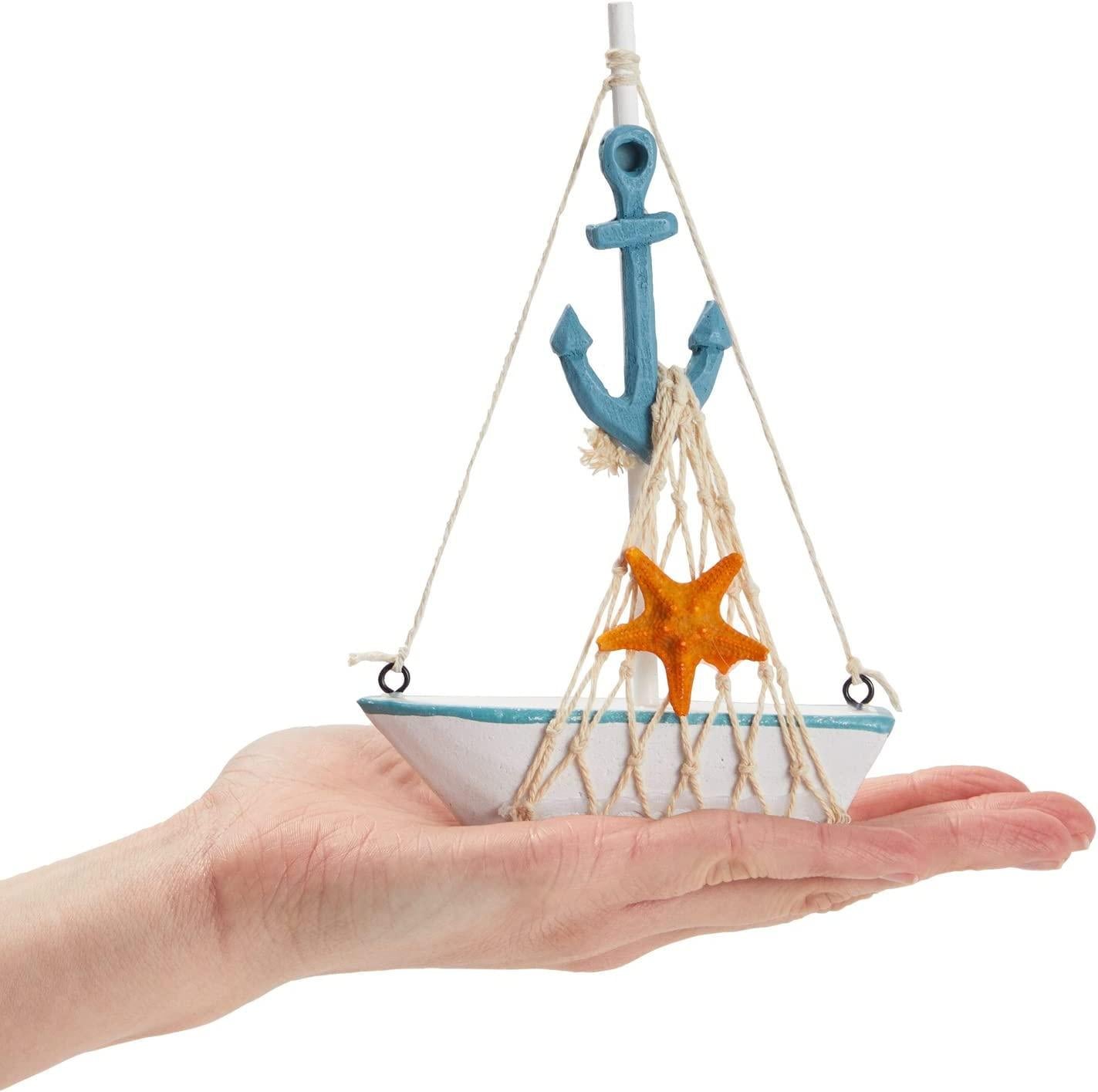 Set of 4 Miniature Sailboat Decor for Bathroom Accessories, Nautical Sailing Decorations for Home (4.4 x 6.8 in) - Lasercutwraps Shop