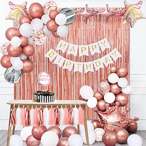 Rose Gold Birthday Decorations Set - Paper Pom Poms, Tassel Garland for Birthday Party Decorations - Lasercutwraps Shop