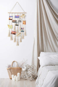 Hanging Photo Display Macrame Wall Hanging Pictures Organizer Boho Home Office Teen Girl Room Decor - Lasercutwraps Shop