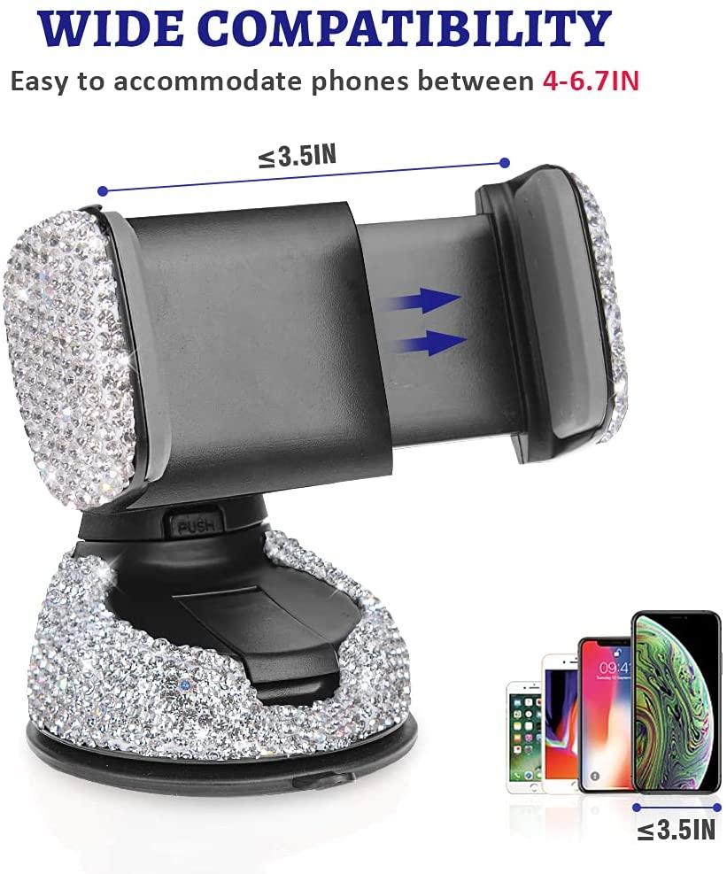 Car Phone Mount Cell Phone Holder with One More Air Vent Base,Bling Crystal Universal Phone Mount Holder Cradle for Dashboard - Lasercutwraps Shop