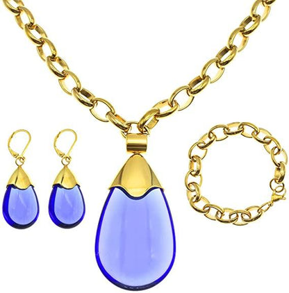 Gold Necklaces For Women Bracelet Earrings Chain Jewellery Sets Water Drop Resin Stone Fashion Pendants - Lasercutwraps Shop