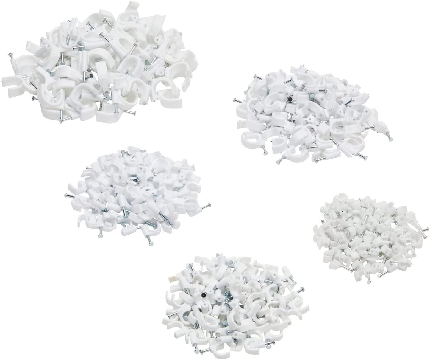 500 Pack Round Cable Wire Clips for Wall Mounted Cord Management in 5 Sizes, White (4mm, 6mm, 8mm, 10mm, 14mm) - Lasercutwraps Shop