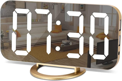 Digital Clock Large Display, LED Electric Alarm Clocks Mirror Surface for Makeup with Diming Mode - Lasercutwraps Shop