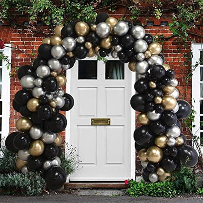 111PCS Black Gold and Silver Balloon Garland Arch Kit Metallic Black Metallic Gold Chrome Silver Latex Balloons - Lasercutwraps Shop