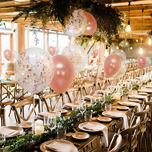 New 60 PACK Rose Gold Balloons + Confetti Balloons w/ Ribbon | Rosegold Balloons for Parties | Bridal & Baby Shower Balloon Decorations - Lasercutwraps Shop