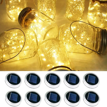 10pcs Solar Mason Jar Lid Lights, 30 LED Waterproof Firefly Fairy Lights with Hangers(No Jars) for Weddings - Lasercutwraps Shop