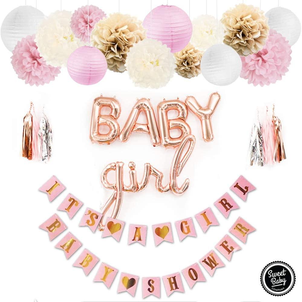 Pink Baby Shower Decorations for Girl with Its A Girl Banner, Baby Gir –  Lasercutwraps Shop