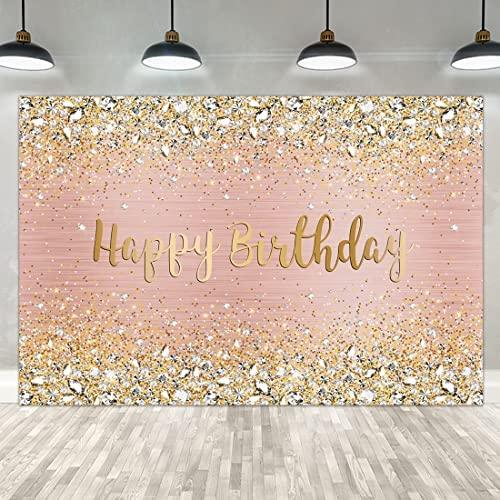 Happy Birthday Backdrop Diamonds Shining Bokeh Pink and Gold Dot Glitter Sparkle Photography Background - Lasercutwraps Shop