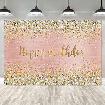 Happy Birthday Backdrop Diamonds Shining Bokeh Pink and Gold Dot Glitter Sparkle Photography Background - Lasercutwraps Shop