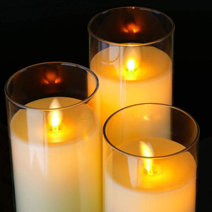 Flickering Flameless Candles, Battery Operated Acrylic LED Pillar Candles with Remote Control and Timer, Ivory White, Set of 3 - Lasercutwraps Shop