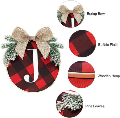 Christmas Decorations Joy Sign Buffalo Check Plaid Wreath for Front Door - Lasercutwraps Shop