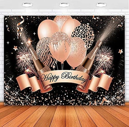 Rose Gold Happy Birthday Backdrop for Women Bday Party Photography Background - Lasercutwraps Shop