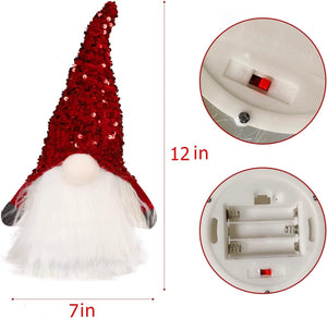 12" Lighted Christmas Gnome, Light Up Plush Elf Toy Holiday Present, Battery Operated Winter Tabletop Christmas Decorations, 2 Set - Lasercutwraps Shop