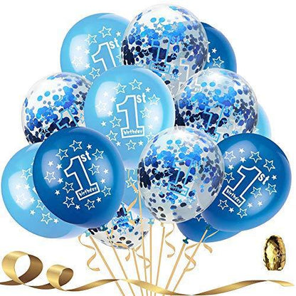 1st Boy Happy Birthday Confetti Balloons,First Birthday Decorations 12 Inch Large Navy Blue Latex Helium Balloons Perfect for Baby one birthday Party Supplies(Pack of 15) - Lasercutwraps Shop