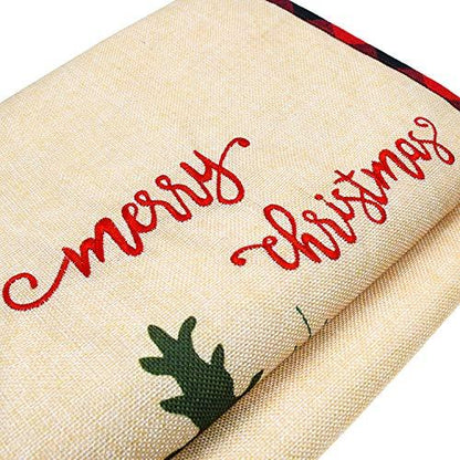 Burlap Christmas Table Runner, Embroidered Merry Christmas, Red Truck Tree Rustic Christmas Table Runner - Lasercutwraps Shop