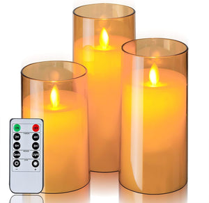 Flickering Flameless Candles, Battery Operated Acrylic LED Pillar Candles with Remote Control and Timer, Ivory White, Set of 3 - Lasercutwraps Shop