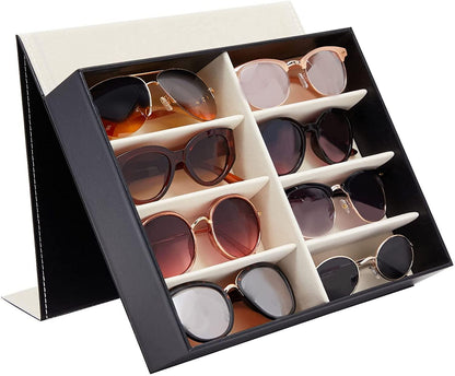 8 Slot Glasses Box Organizer, Sunglasses Display Storage Case for Multiple Eyeglasses, Retail Counter (Black, 12.6 x 9.8 x 2.5 in) - Lasercutwraps Shop