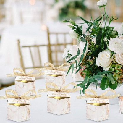 50pcs Marble Wedding Party Favor Boxes, Gold Candy Boxes Bags Hexagonal Chocolate Treat Gift Boxes with Ribbons - Lasercutwraps Shop