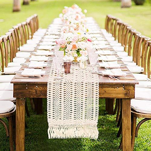 Macrame Table Runner Boho Woven Cotton Crochet Lace Farmhouse Moroccan Wedding Table Runner with Tassels for Bohemian, Dinner Rustic Table Top Bridal Shower, Wedding Table Decorations,108 Inches - Lasercutwraps Shop