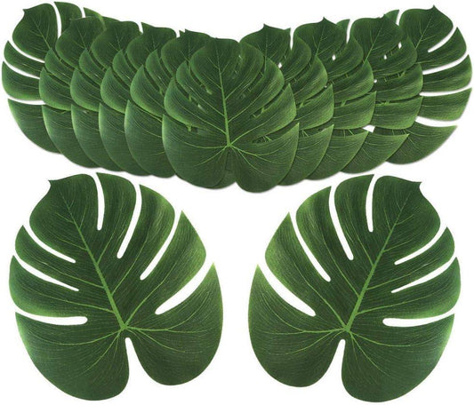 48pcs 14" Artificial Tropical Palm Leaves, Safari Birthday Decorations Extra Large Faux Leaf Jungle Hawaiian Party Decorations - Lasercutwraps Shop