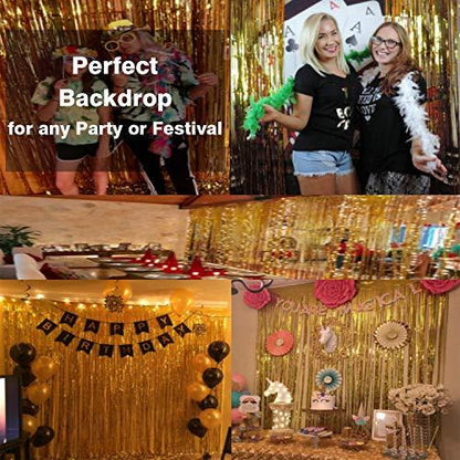 2pcs 3.2 ft x 9.8 ft Metallic Tinsel Foil Fringe Curtains for Party Photo Backdrop Wedding Decor - Lasercutwraps Shop