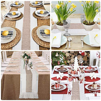 Macrame Table Runner, Natural Burlap Table Runner Cotton Lace Table Runner with Tassels for Bohemian Rustic Wedding Bridal Shower Home Dining Table Decor - Lasercutwraps Shop