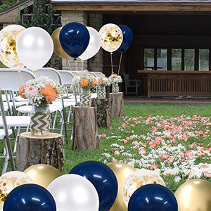 Navy Blue and Gold Confetti Balloons, 50 pcs 12 inch Pearl White and Gold Metallic Chrome Birthday Balloons for Celebration Graduation Party Balloons - Lasercutwraps Shop
