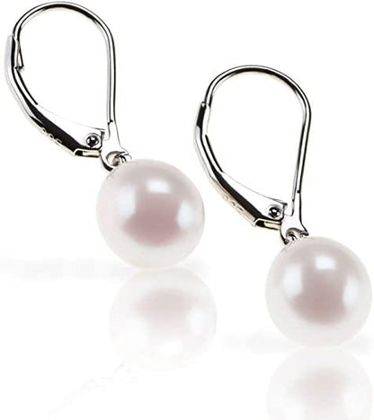 14K Yellow Gold Plated Freshwater Cultured Pearl Earrings Leverback Dangle Studs - Handpicked AAA Quality - Lasercutwraps Shop