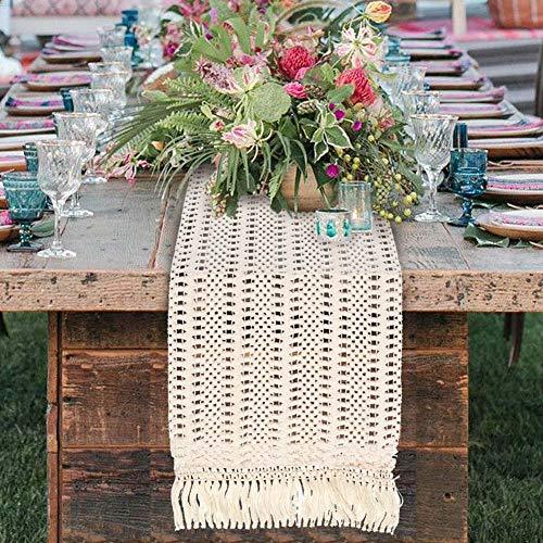 Macrame Table Runner Boho Woven Cotton Crochet Lace Farmhouse Moroccan Wedding Table Runner with Tassels for Bohemian, Dinner Rustic Table Top Bridal Shower, Wedding Table Decorations,108 Inches - Lasercutwraps Shop