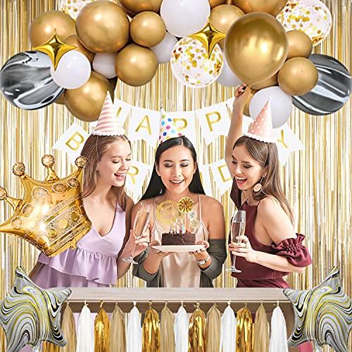 Gold Birthday Balloon Decorations with Birthday Banner and Tassel Garland - Lasercutwraps Shop