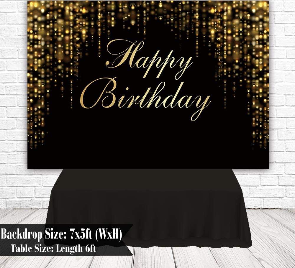 Happy Birthday Party Backdrop Black and Gold Glitter Bokeh Sequin Spots Photography Background - Lasercutwraps Shop