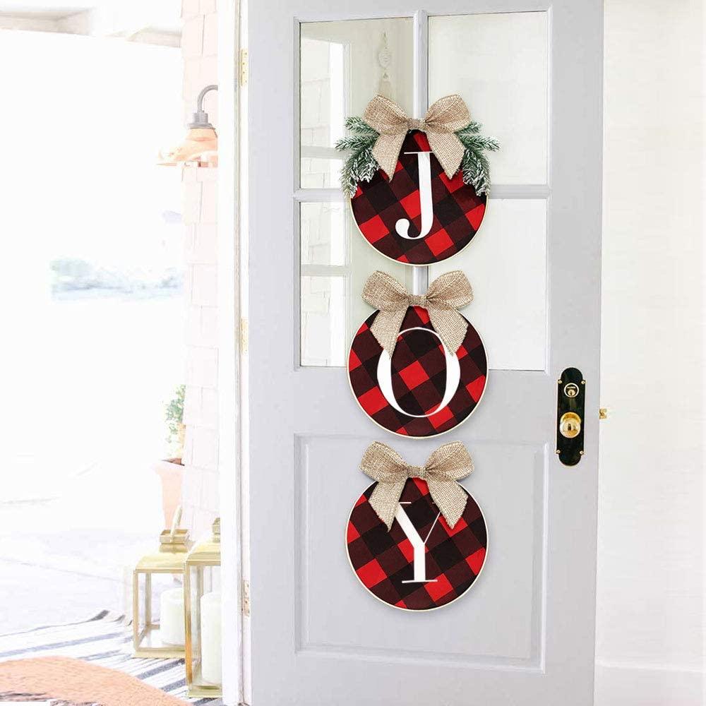 Christmas Decorations Joy Sign Buffalo Check Plaid Wreath for Front Door - Lasercutwraps Shop