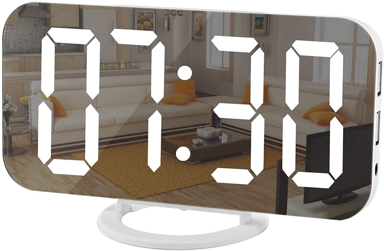 Digital Clock Large Display, LED Electric Alarm Clocks Mirror Surface for Makeup with Diming Mode - Lasercutwraps Shop