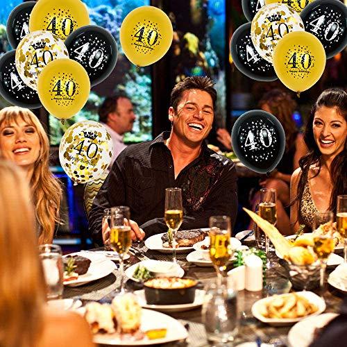 40th Birthday Party Balloons 12 Inch 40 Year Old Balloon Black Gold Party Decorations Gold Confetti Latex Balloon Ribbon for 40 Year Old Anniversary Theme Birthday Party Supplies(16 Pack) - Lasercutwraps Shop