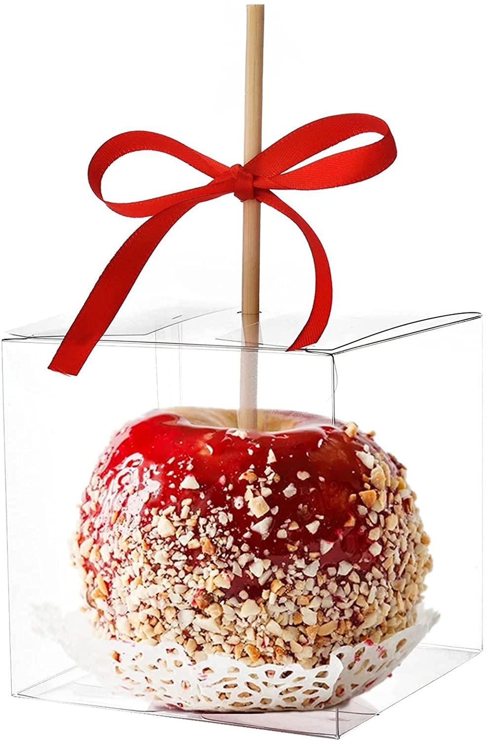 4x4x4 Inches Clear Apple Boxes with Hole and Paper doilies 30 PCS Transparent Candy Apple Favor Boxes - Lasercutwraps Shop