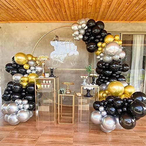 111PCS Black Gold and Silver Balloon Garland Arch Kit Metallic Black M ...