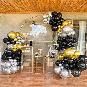 111PCS Black Gold and Silver Balloon Garland Arch Kit Metallic Black Metallic Gold Chrome Silver Latex Balloons - Lasercutwraps Shop