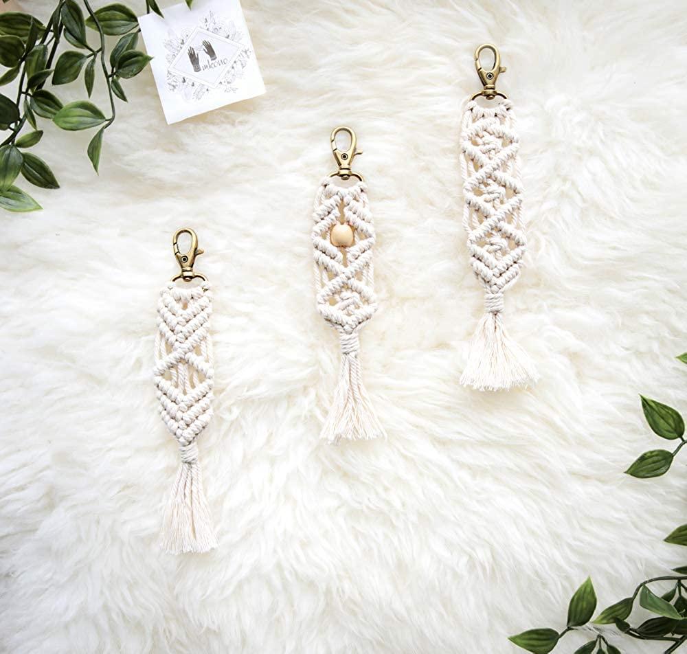 3 Pcs Mini Macrame Keychains Boho Macrame Bag Charms with Tassels - Lasercutwraps Shop