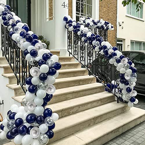 Silver Blue Balloons Garland Kit, 120 pcs Navy Blue and Silver Confetti White Balloons Arch Wedding Birthday Decoration - Lasercutwraps Shop