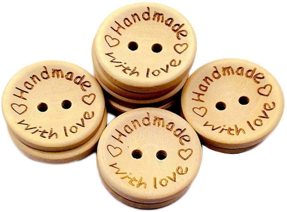 100 Pcs Wooden Buttons Handmade with Love Round Sewing Button 2 Holes Crafts Decor Button DIY Craft Supplies - Lasercutwraps Shop